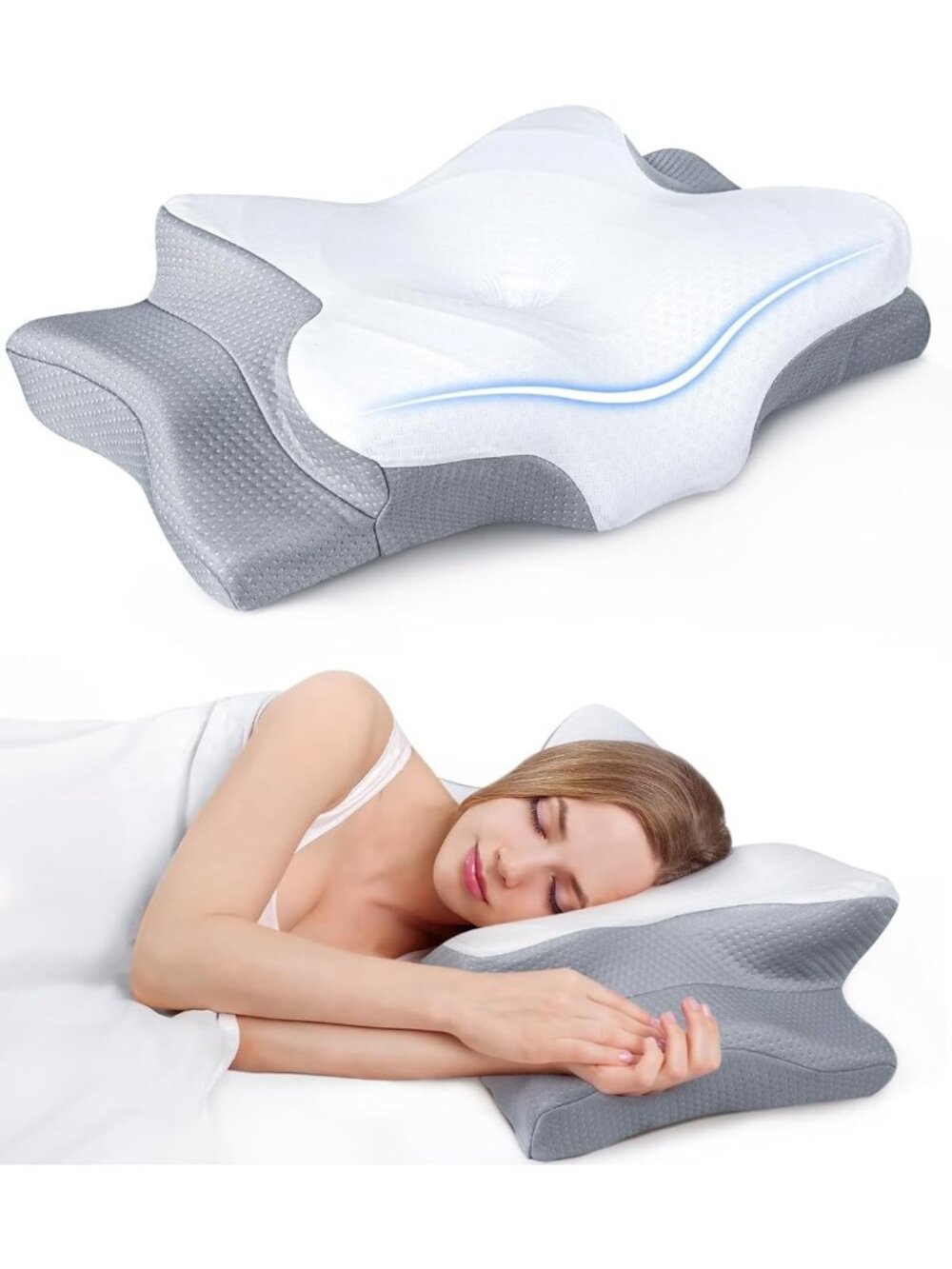 Cooling Neck Support Pillow - Adjustable Ergonomic Memory Foam for Pain Relief